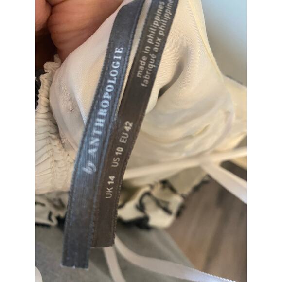 Anthropologie Off the Shoulder Floral Black and White Embroidered Dress size 10 - Picture 4 of 6